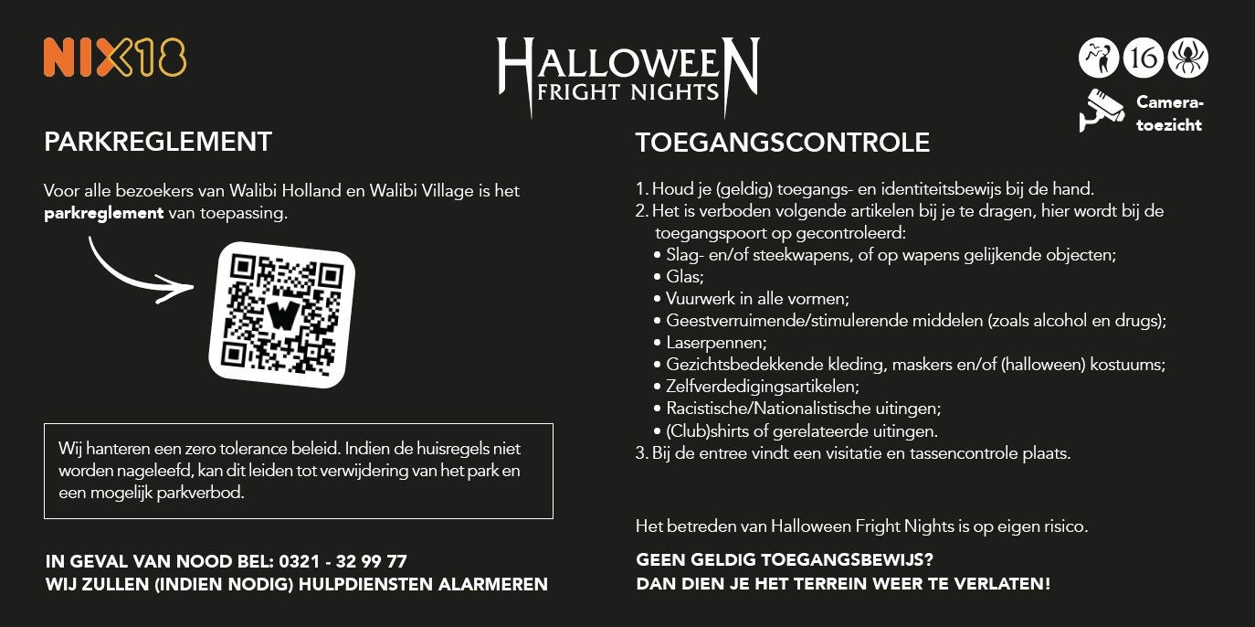 Parkreglement - Halloween Fright Nights