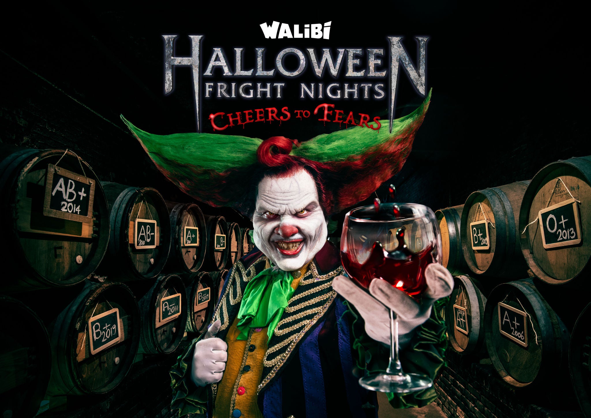 Eddie the Clown toasts your fears during Halloween Fright Nights.